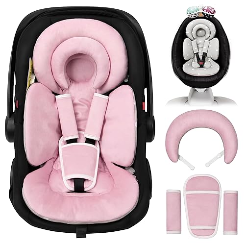 Infant Car Seat Insert with Extra Cushion for Preemie to Infants, Reversible Newborn Carseat Insert Head Support, Fits for Stroller, Baby Swing, Rocker, Bassinets, Pushchair (Black Star) - Jamouz