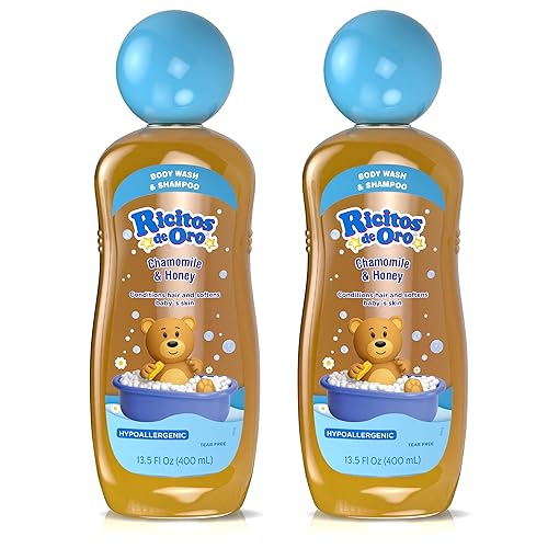 Ricitos de Oro 2-in-1 Baby Hair and Body Wash, Hypoallergenic Tear Free Body Wash and Shampoo with Chamomile and Honey, Cleansing Formula for Babies, 2-Pack of 13.5 FL Oz Each, 2 Bottles. - Jamouz