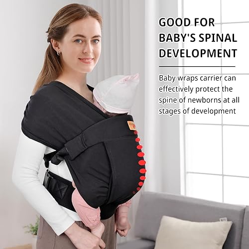 Baby Wraps Carrier Newborn to Toddler, Kangaroo Baby Easy Wearing Wrap, Adjustable Soft Baby Holder Front Chest Sling Carriers Perfect Baby Infant Essentials Gifts (Striped Grey, Cotton) - Jamouz