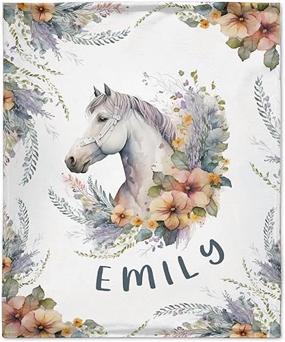 Custom Baby Blanket,Horse Blanket with Name Customized Blanket Gift Personalized Flannel Soft Throw Blankets for Babys Kids Birthday Gift40 x50 for Kid - Jamouz