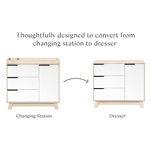Babyletto Hudson 3-Drawer Changer Dresser with Removable Changing Tray in Washed Natural and White, Greenguard Gold Certified - Jamouz