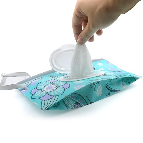 Baby Wipe Dispenser,Portable Refillable Wipe Holder Wipe Dispenser Bag Reusable Travel Wet Wipe Pouch (blue purple) - Jamouz