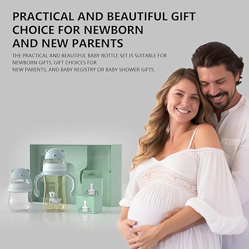 Laucci Baby Bottle Set, 4oz 1pc Glass Natural Baby Bottle，8oz Anti-Colic Baby Bottles BPA Free, Slow Flow Nipples 2pc, Anti-Colic Design - Jamouz