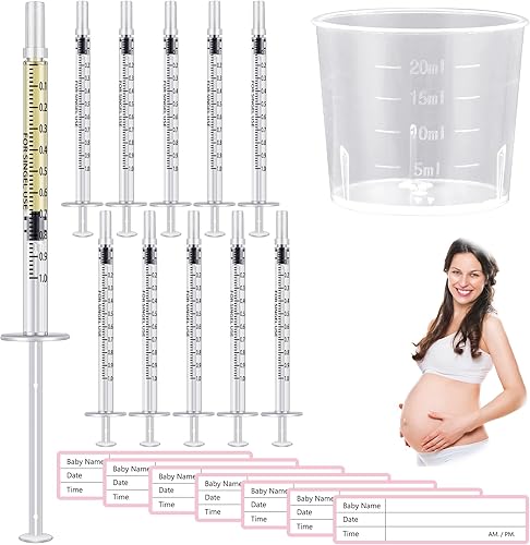 Trelaco Colostrum Collector Kit Include Sterile Sealed Breast Milk Syringes with Caps No Needle Colostrum Syringes Stickers 1 Measuring Cup Harvesting Collection for Breastmilk(50 Sets,3 ml) - Jamouz