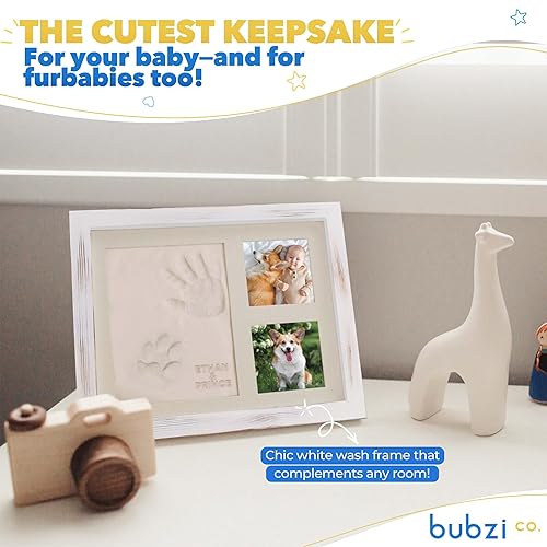 Bubzi Co Baby Footprint Kit, Baby Foot and Hand Print Kit, Baby Keepsake Frame, Nursery Pictures Frames, Hand Print Mold Kit, New Mom Gifts, Baby Newborn Essentials Must Haves, Baby Shower Gifts - Jamouz