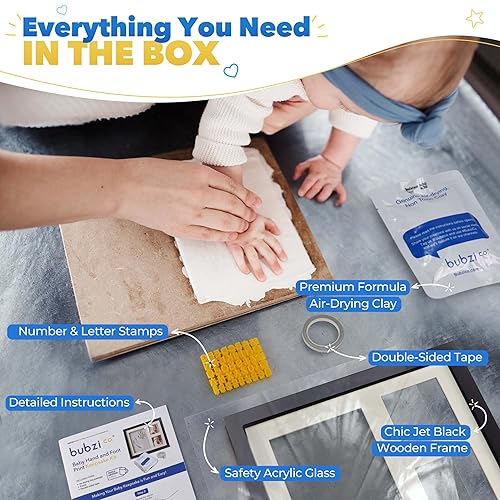Bubzi Co Baby Footprint Kit, Baby Foot and Hand Print Kit, Baby Keepsake Frame, Nursery Pictures Frames, Hand Print Mold Kit, New Mom Gifts, Baby Newborn Essentials Must Haves, Baby Shower Gifts - Jamouz