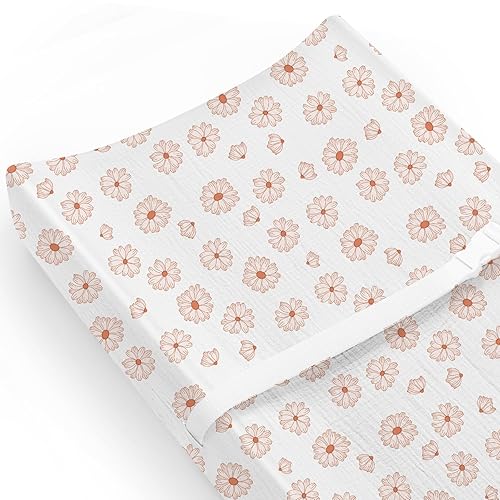 Changing Pad Cover for Baby Boy Girl 2 Pack, Muslin Changing Table Pad Covers with Boho Style, Neutral Nursery Bedding Essentials Soft and Breathable(Dusty Rose & Flower-A) - Jamouz