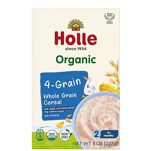 Holle Organic Baby Cereal - Whole Grain, 4-Grain Cereal for Baby - Quick and Easy to Prepare as an Organic Baby Oatmeal for Children Over 6 Months - (6 Pack) With Whole Grain Oat, Spelt, Corn & Wheat - Jamouz