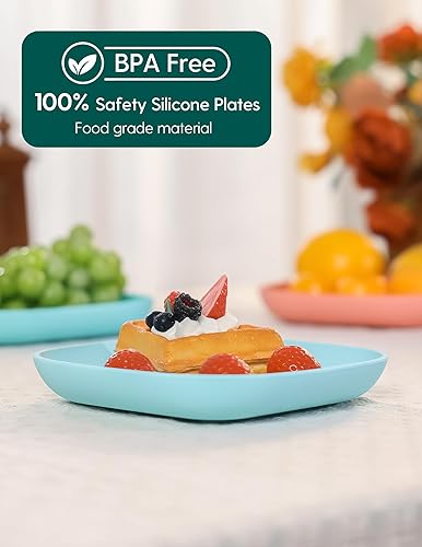 BABELIO Powerful Suction Plates for Baby and Toddler, 100% Food Grand Silicone, Divided, BPA Free, Microwave & Dishwasher Safe, Stay Put, 3 Pack - Jamouz