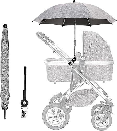Baby Stroller Parasol, Universal Umbrella with Clamp, 360 Degree Adjustable UV Protection Stroller Sun Shade, Waterproof Umbrella for Trolley, Bike, Wheelchair, Beach Chair - Jamouz