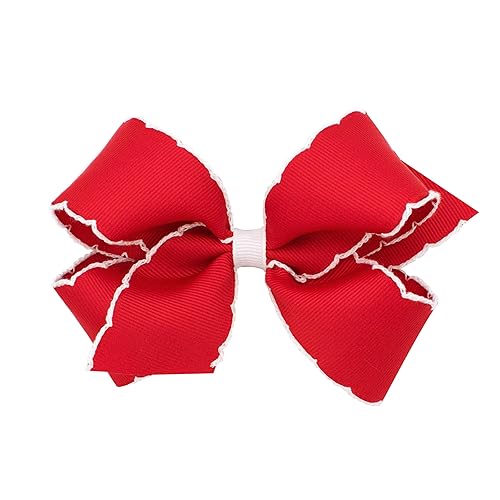 Wee Ones Girls' Classic Grosgrain Moonstitch Edge Hair Bow on a WeeStay Hair Clip, Medium, White with Light Pink - Jamouz