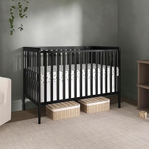 Synergy 5-In-1 Convertible Crib In White, made of New Zealand Pine wood, JPMA & Greenguard Gold Certified, features 3 mattress height settings - Jamouz