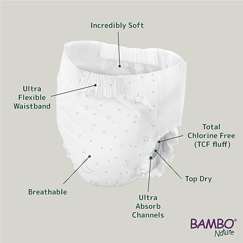 Bambo Nature Premium Dreamy Night Pants, Pull Up Pants, Eco-Labeled Night Time Diapers, Secure, Comfortable, Skin Friendly : Children Aged 4-7 Years, 10 Count - Jamouz