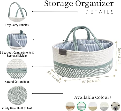 DECOMOMO Diaper Caddy Organizer, Nappy Caddy, Woven Baby Basket (Spiral Beige & White, Large) - Jamouz
