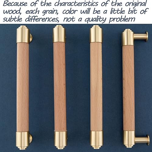 Modern Mid Century Brass and Wood Cabinet Pulls 3 Inch Center to Center Hole 4Pack Kitchen Drawer Handle Unfinished Dresser Knob for Closet Cupboard Wardrobe Brushed Finish - Jamouz
