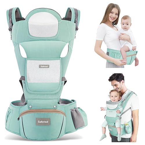 Baby Carrier with Hip Seat,Ergonomic M Position 6in1 Baby Carrier Newborn to Toddler,Head Support and Breathable Mesh Newborn Carrier,Adjustable Baby Holder Carrier for Dad&Mom-Grey - Jamouz