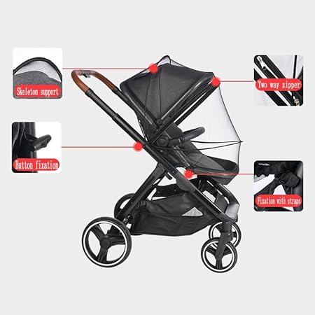 Baby Stroller Mosquito Net Universal Breathable Stroller Canopy Cover with Mosquito Netting for Infant Toddler Pushchair (Black) - Jamouz