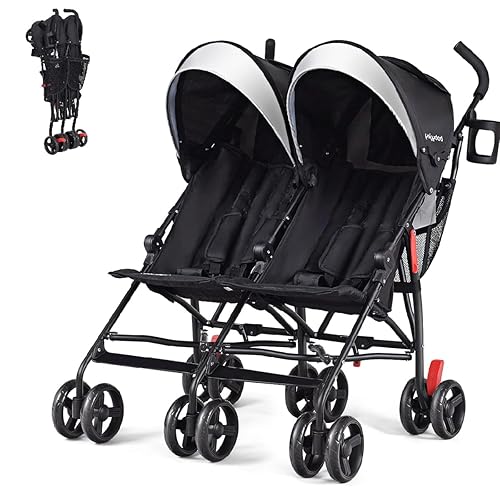 HONEY JOY Double Stroller, Compact Lightweight Stroller Side by Side, Adjustable Canopy, Cup Holder & Storage Bag, Travel Stroller for Airplane, Foldable Twin Umbrella Stroller for Infant and Toddler - Jamouz
