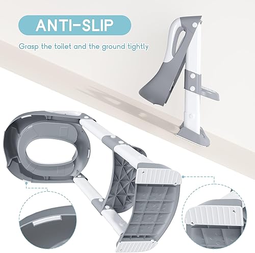 Potty Training Toilet with Step Stool Ladder, Toddler Kids Potty Training Seat for Boys Girls, Foldable Anti-Slip Toilet Toddler Seat Splash Guard Soft Cushion Safety Handles (Grey) - Jamouz