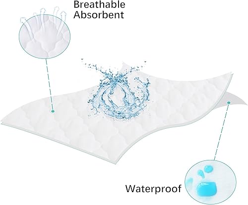 Bassinet Mattress Pad Cover Waterproof, Quilted Mattress Protector Sheets Fits All Mainstream Bassinet - Rectangle, Oval, Hourglass, 2 Pack, Ultra Soft Breathable, White and Grey - Jamouz