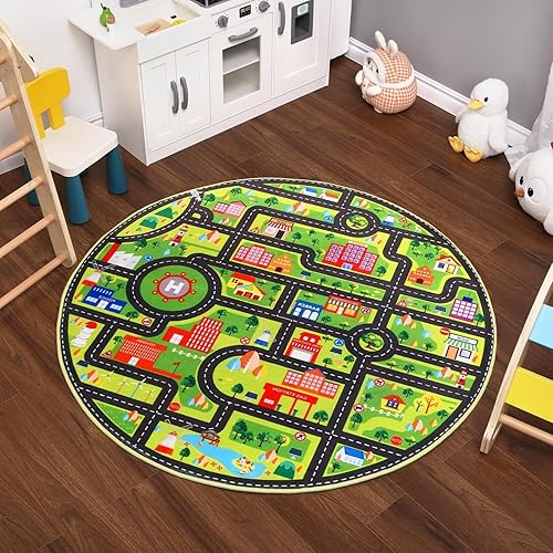 Kids 4x4 Play Mat for Babies and Toddlers, Circle Rug for Kids Room, Classroom and Playroom - Jamouz