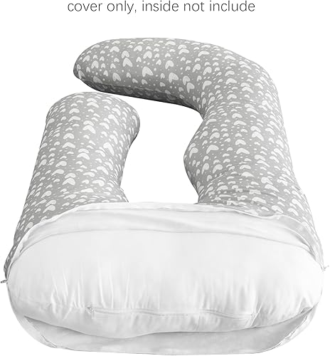 Pregnancy Pillow Cover U-Shaped, Super Soft Replacement Cover Fits Most 55/57 Inch Maternity Pillow, Full Body Pregnancy Pillow Case, Universal Fit, Grey Hearts Print - Jamouz