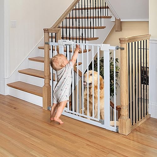 Babelio Baby Gate for Doorways and Stairs, 26''-40'' Auto Close Dog/Puppy Gate, Easy Install, Pressure Mounted, No Drilling, fits for Narrow and Wide Doorways, Safety Gate w/Door for Child and Pets - Jamouz