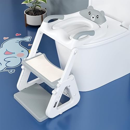 Potty Training Toilet Seat with Step Stool Ladder, Detachable Triangular Stabilized Base 2-IN-1 Toddler Toilet Seat with Splash Guard, Anti-Slip Pad, and Step Stool (Elegant Grey) - Jamouz