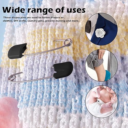 Lxnoap 10 pcs Cloth Diaper Pins Stainless Steel Traditional Safety Pin (Black) - Jamouz