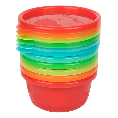 The First Years Take & Toss Toddler Bowls Set - Reusable Toddler Snack Cups - Toddler and Baby Snack Containers with Snap On Lids - Ages 9 Months and Up - 8 Oz - 6 Count - Jamouz
