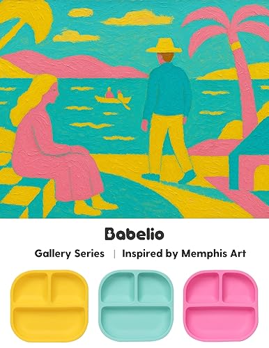 BABELIO Powerful Suction Plates for Baby and Toddler, 100% Food Grand Silicone, Divided, BPA Free, Microwave & Dishwasher Safe, Stay Put, 3 Pack - Jamouz