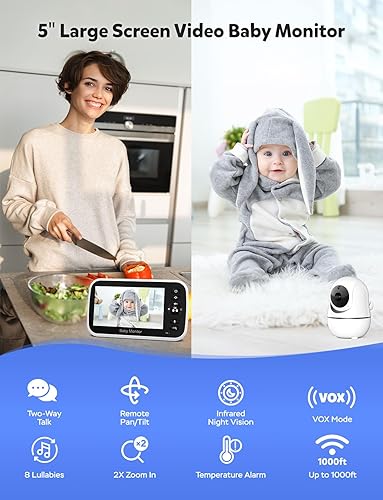 GoodBaby Baby Monitor with Camera and Audio - No WiFi, Remote Pan-Tilt-Zoom, Night Vision, Temperature Sensor, 2-Way Talk, 8 Lullabies, 30-Hour Battery Life，960ft Long Range - Jamouz