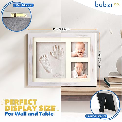 Bubzi Co Baby Footprint Kit, Baby Foot and Hand Print Kit, Baby Keepsake Frame, Nursery Pictures Frames, Hand Print Mold Kit, New Mom Gifts, Baby Newborn Essentials Must Haves, Baby Shower Gifts - Jamouz