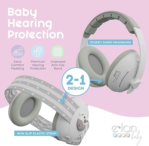 2-in-1 Baby Ear Muffs Noise Protection - Baby Headphones for Noise & Plane Travel - 2 Headbands - Toddler Ear Protection for Infant & Toddler Travel Essential, Age 1-48 Months - Jamouz
