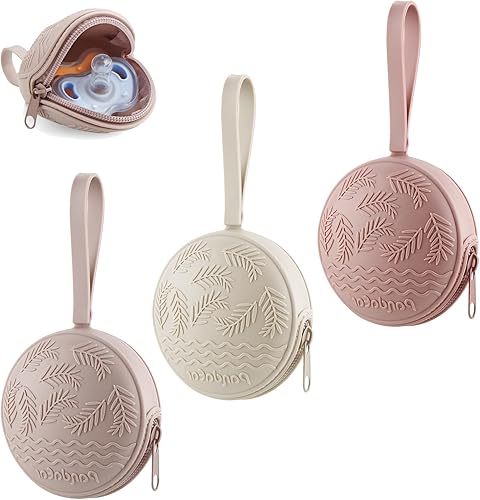 PandaEar 3 Pack Silicone Pacifier Holder Case, Portable Travel Pacifier Pouch for Newborns, BPA-Free Silicone Pacifier Storage Container for Boys & Girls (Green, Blue, Cream) - Jamouz