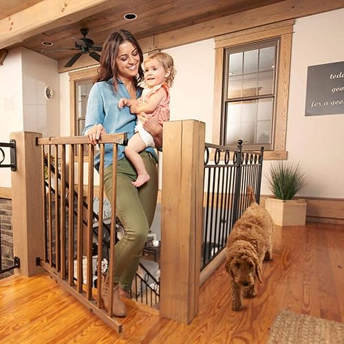 Evenflo, Top of Stairs, Extra Tall Gate, Tan Wood - Jamouz