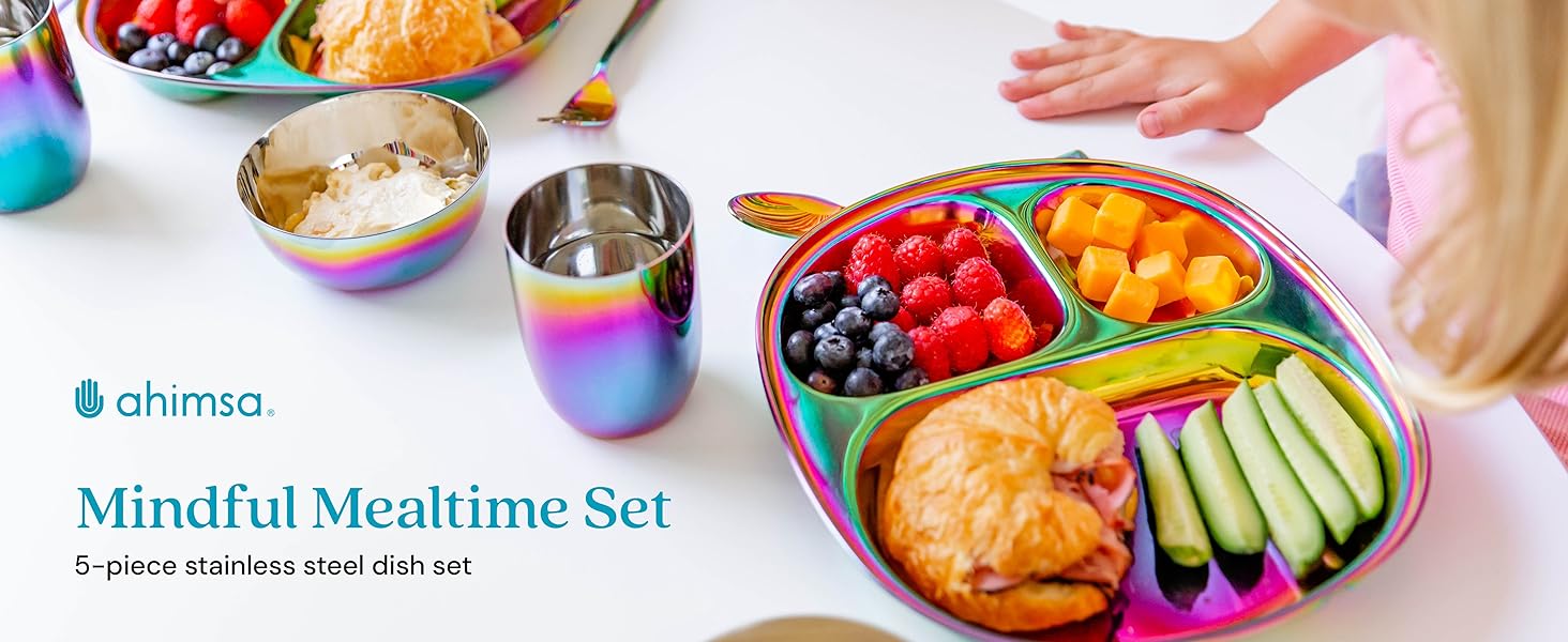 ahimsa stainless steel dinnerware set stainless steel plates non toxic kids plates and bowls cups