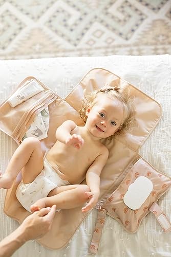 Tiny Twinkle Portable Diaper Changing Pad, Foldable Waterproof Baby Change Pad for Newborn Girl & Boy with Smart Wipes Pocket (Beige Checkers) - Jamouz