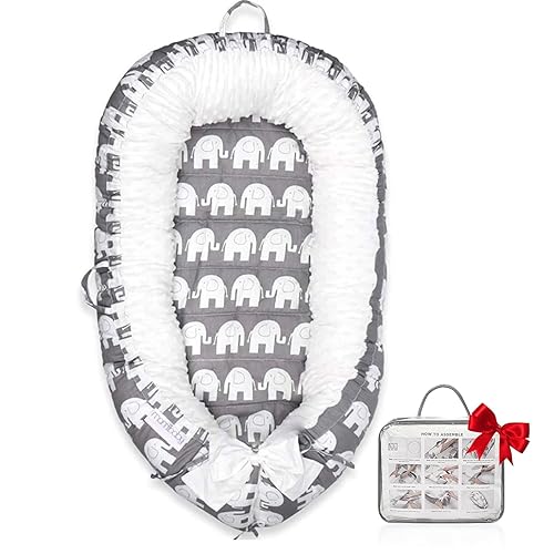 Baby Lounger - Baby Lounger for Newborn 0-24 Months, Ultra Newborn Babies Essentials Gifts, Baby Snuggle Nest Me Baby Lounger, Lightweight Infant Baby Lounger Cover (Grey Leaves) - Jamouz