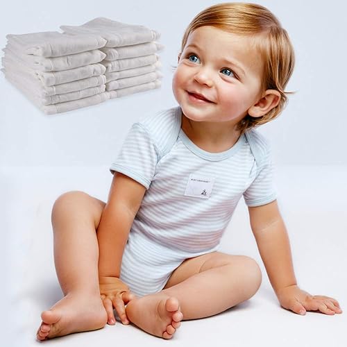 Prefold Cloth Diapers, Fasoar 3 Ply Baby Washable Cotton Diapers Covers for Babies to Toddlers Multi-Use (10-35 lbs) Count(12) - Jamouz