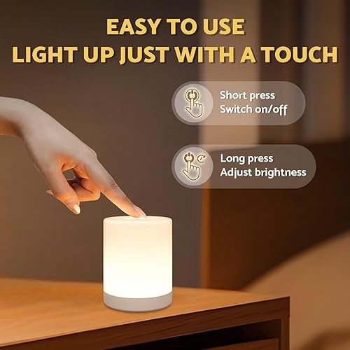 Touch Night Light for Baby Nursery, Small Cordless Lamp, Dimmable Portable Rechargeable Battery Operated Night Light, Wireless Bedside Mini Lamp for Bedroom, Bathroom - Jamouz
