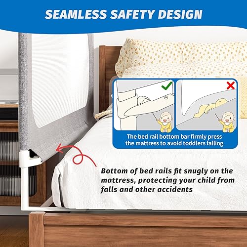 3-Piece King Size Bed Rails for Toddlers, with Headboard Rod -Height Adjustable Baby' Safety Bed Rails Guard for King Size Bed(3Pack 78.7'x78.7'x74.8'-Gary) - Jamouz