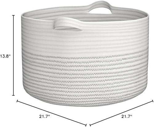Little Hippo XXXL Large Cotton Rope Basket (22'x14') 100% Natural Cotton! Rope Basket, Woven Storage Basket, Large Basket, Blanket Basket Living Room, Toy Basket, Pillow Basket (White & Brown) - Jamouz