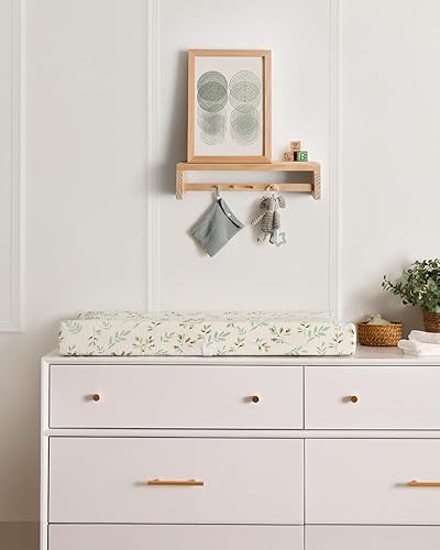 Blissful Diary Muslin Changing Pad Cover for Girls Boys, Ultra Soft Breathable Cotton, Baby Diaper Change Table Pad Covers, 2Pack (Roman Green&Leaf) - Jamouz