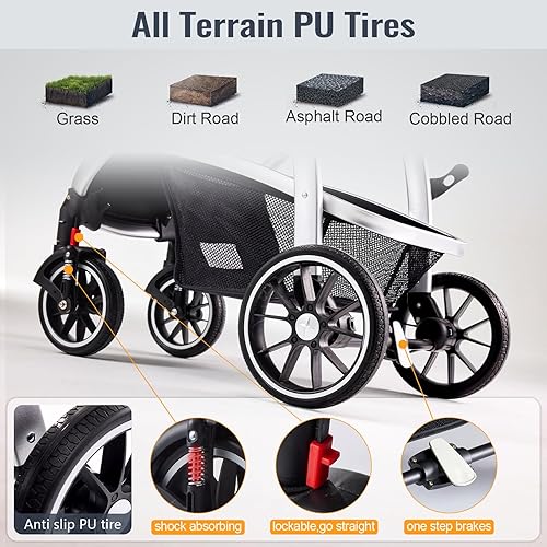 Baby Stroller, 2-in-1 Reversible Stroller with Bassinet Mode, Foldable Infant Stroller with Canopy, One Button Brake, Adjustable Handle, Newborn Stroller (Gray) - Jamouz