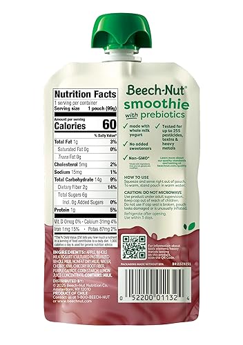 Beech-Nut Toddler Smoothies Variety Pack, Yogurt Smoothies with Prebiotics, Baby & Toddler Food Pouches, 3.5 oz (18 Pack) - Jamouz