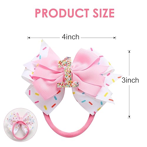 Birthday Hair Bow for Baby Girls 1 2 3 4 5 6 Years Sprinkle Decorations Confetti Ice Cream Party Pink Hair Accessories for 2nd Birthday - Jamouz