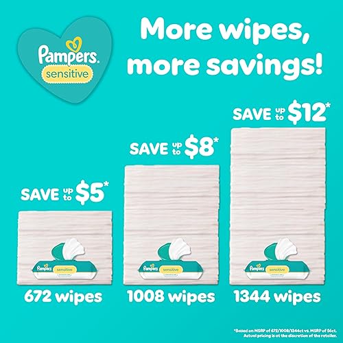 Pampers Sensitive Baby Wipes, Water Based, Hypoallergenic and Unscented, 8 Flip-Top Packs, 4 Refill Packs (1008 Wipes Total) - Jamouz