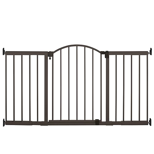 Summer Infant Metal Expansion Extra Wide Safety Pet and Baby Gate, 44'-71' Wide, 36” Tall, Hardware Mounted for Dog and Child Safety, Fits Large Opening or Doorway, Auto Close Walk Thru Door - Bronze - Jamouz