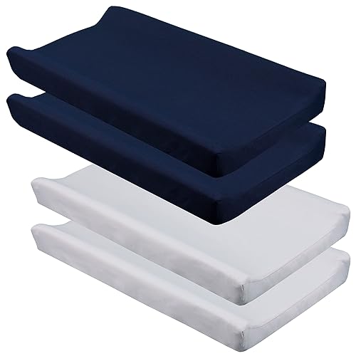 CaSaJa Navy Diaper Changing Pad Cover with Strap Holes Set of 3, Snug Fit 4-Sided Contoured Changing Table Pad 16x31 16x32, Fitted Change Pad Sheet for Baby Boy, 100% Silky Soft Microfiber - Jamouz